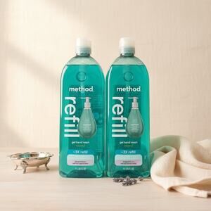 Lot of 2 Method Gel Hand Wash/Refill. Waterfall Fresh Scent 28 oz Each New